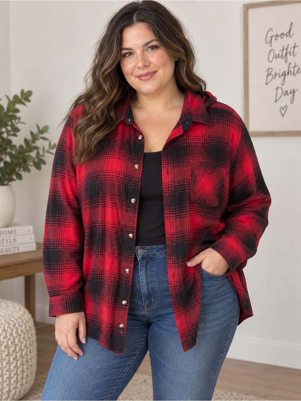 TNL 100% Cotton Flannel Red and Black Plaid Button-Up Shirt XL